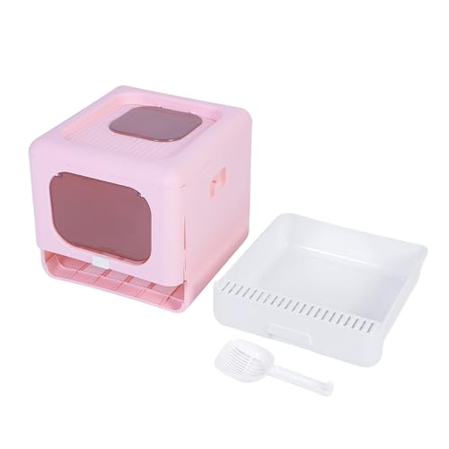 FILFEEL Caja de para Gatos Cuadrada Grande, Plegable para Almacenamiento Que Ahorra Espacio, con Control de Olores y Caja de para Gatos para una Fácil Limpieza (Rosa)