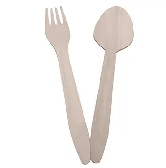 ColorMyles Disposable Wooden Spoon and Fork Combo (25 Each) 25-100 Pieces