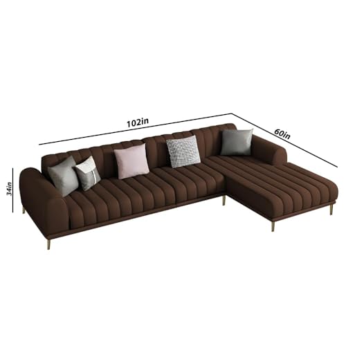 Image of Casaliving Herrick RHS 6 Seater L Shape Sofa Set with 2 Puffy for Living Room (Brown Velvet Fabric) Premium Velvet Fabric Sofa Set