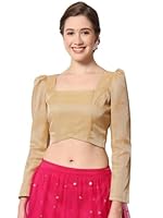 studio rasa Women's Plus Size Cotton Tissue Sheer Sleeves Crop Top for Festive Wedding Party (TPWC12308-2XL_Gold_XXL)