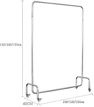 Coat Stand with Wheels Silver Metal Coat Rack Standing Drying Rack Clothes Organizer Hanging Rail Height: 59/63/67 Size:160*100CM,Color:Silver