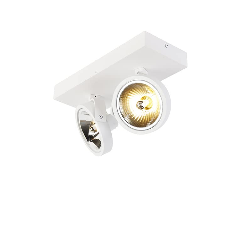 Qazqa Verstellbarer Deckenstrahler, Deckenspot - Go - Weiß, max. 3W, Geeignet für LED, 30cm, Rechteckig, 2-flammig, Ideal als Wohnzimmerlampe, Küche lampe und