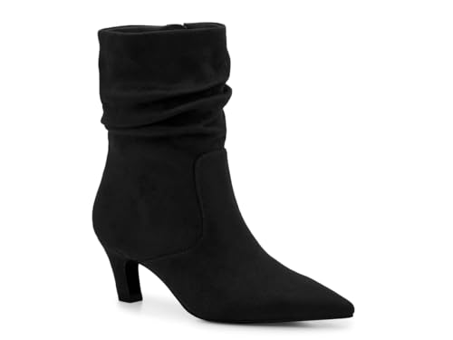 Coutgo Women's Slouchy Ankle Boots Low Kitten Heel Pointed Toe Booties Side Zipper Fall Shoes