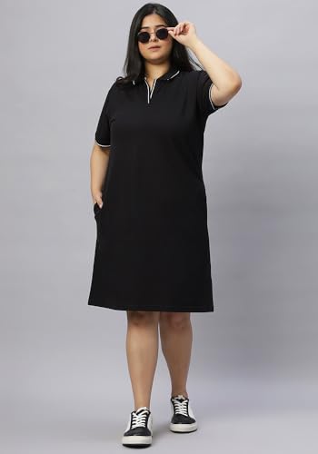 Image of Wear Your Opinion Women's Plus Size Soft PQ Polo Collar Neck Tipped Tshirt Dress