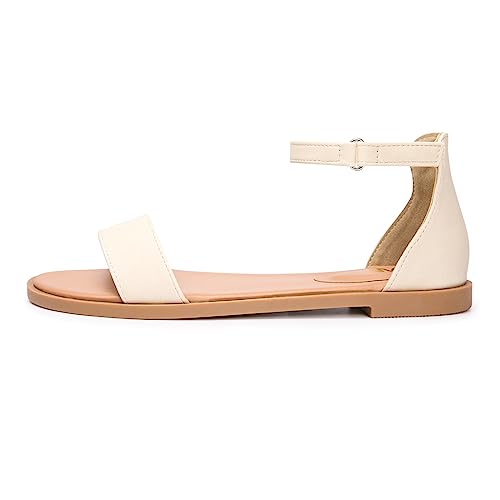 Image of LM Women's Flat Sandals Open Toe One Band Ankle Strap Sandals Casual Summer Flat Sandals