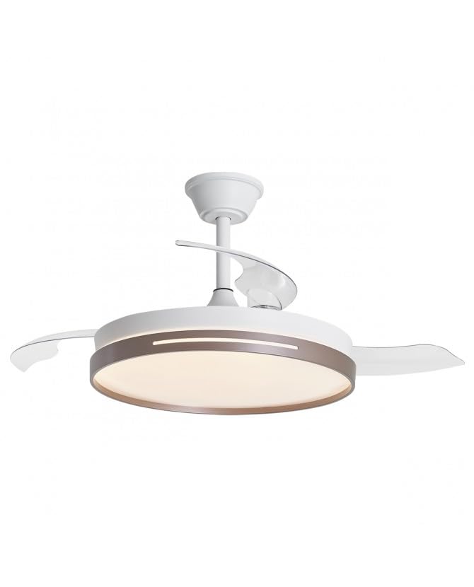 Ventilador de techo con luz con mando 50CM, 3 aspas, Motor DC 30W+Luz LED 68W,temporizador, 6 velocidades, aspas retráctiles, 3 temperaturas de luz, función verano-invierno Silencioso (Cafe, 50CM)