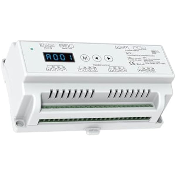 DC12-24 V 12-kanałowy DMX512 i dekoder RDM, kontroler pasków świetlnych RGB, stałe napięcie, ściemniacz, taśma świetlna RGB, cyfrowa tuba