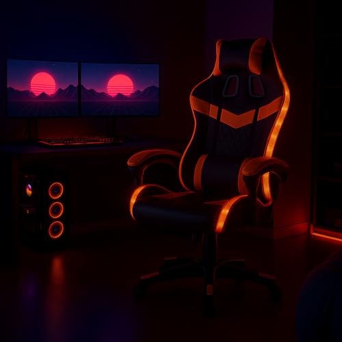 Sedia Gaming Poltrona da Ufficio Direzionale Ruote Girevole Sportiva Racer Direzionale Office Racing Presidenziale Casa Studio Sedia Da Scrivania Uffici Altezza Regolabile (Arancione con Led) - Sedia gaming - Immagine 1