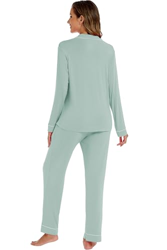 Image of LUBOT Womens Bamboo Viscose Pajamas for Women 2 Piece PJ Set Ultra Buttery Soft Cooling Button Long Sleeve Sleepwear S-XXL