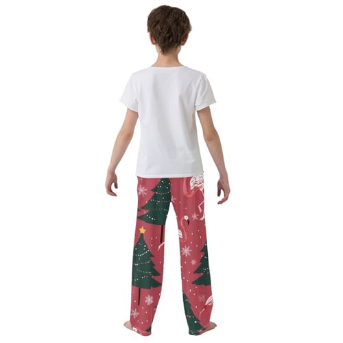 Flamingo Christmas Tree Boys Long Pants Soft Trousers Elastic Waist Kids Lounge Bottoms with Pockets S-XL3