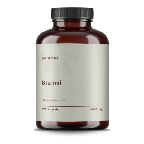 SANUTRA® Brahmi Kapseln (270 x 600 mg), hochdosiert, deutsche Herstellung, 4-Monatspackung, vegan, ohne Zusätze, auch als Brahmi bacopa monnieri bekannt Cover