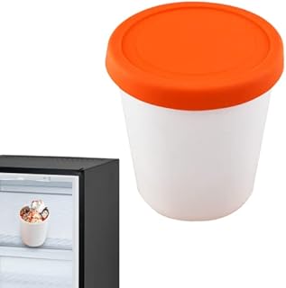 Fushen Ice Cream Storage for Freezer | Homemade Ice Cream Tub for Freezer Storage | Frost Frozen Dessert Yogurt Reusable Containers with Lids for Freezer, 1000ml Large Capacity, Orange