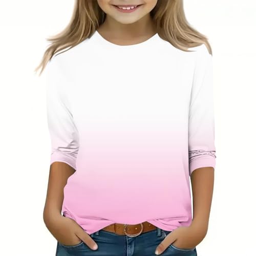 Teen Girls Gradient Tunic Tshirts 2025 Fashion Gradient 3/4 Sleeve Blouses Kids Preppy Tee Tops Spring Casual Shirts