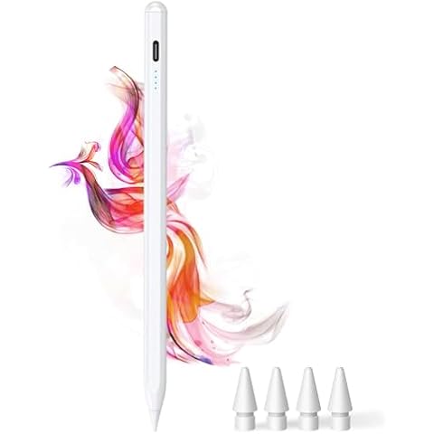 Stylus Pen for iPad 9th&10th - Type-c Charging Pencil for iPad Palm Rejection Active Pen Compatible with（2018-2023） Apple iPad 6/7/8/9/10，iPad Air 3/4/5，iPad Mini 5/6, iPad Pro 11"/12.9"（White） Cover