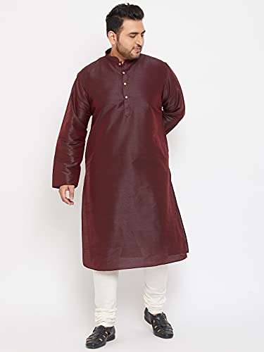Image of VASTRAMAY Plus Size Men's Silk Blend Kurta Set-New Wine