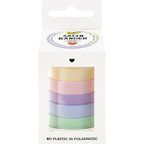 folia 12133 - Satinbänder PASTEL, 5 x 4 m, Satinband Mix in Pastellfarben, als dekoratives Schleifenband oder als Geschenkband