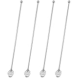 Stainless Steel Coffee Stir Sticks – 4 Pack Reusable Swizzle Stirrers with Honeycomb Ball Design for Cocktails, Tea, Juice, and Mixed Drinks (7.5”)