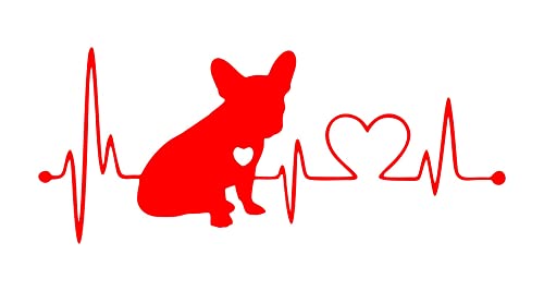 Image of decalbazaar Vinyl French Bulldog Heartbeat Glossy Car Glass Door Sticker 7 x 3 Inches Red