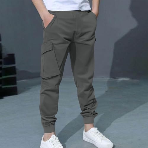 Cargo Pants for Boys Casual Elastic Waist Drawstring Trousers with Multi Pockets Soft Comfy Lounge Sweatpants 6-14Y3