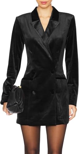 Yancremio Elegantes Blazerkleid Aus Samt Mit Revers Für Damen Modisches Lässiges Business Kleid Mit Langen Ärmeln Vintage Schickes Einfarbiges...