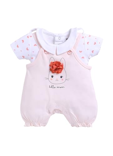 Image of Smart Baby Dungaree Set for Baby Girls | Cotton Romper with T-Shirt | Soft & Breathable Fabric | Cute Embroidery | Snap Button Closure for Easy Diaper Change