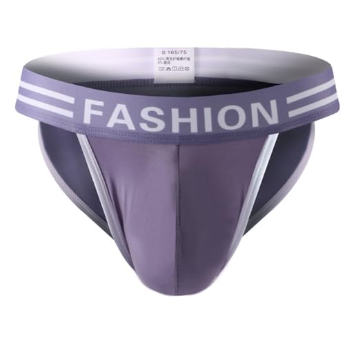 Mens Briefs Fashion Striped Color Block Athletic Underwear Workout Close Fitting Panties Support Pouch Underpants Purple