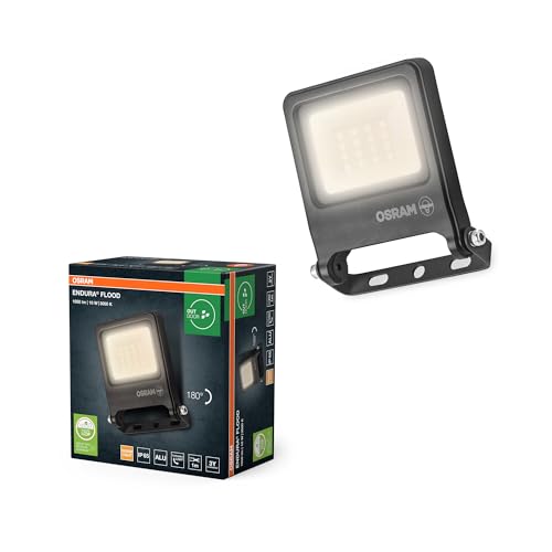 OSRAM Proiettore LED ENDURA FLOOD PC 10W, bianco caldo 3000K, 1000 lumen, proiettore resistente alle intemperie IP65, alluminio riciclato, angolo 110°, grigio scuro