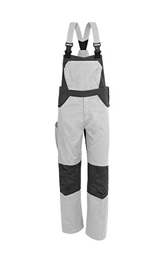 Qualitex X-Serie Unisex Latzhose in weiß/grau Größe 66, Lange Arbeitshose für Herren und Damen, Cargohose mit vielen Taschen