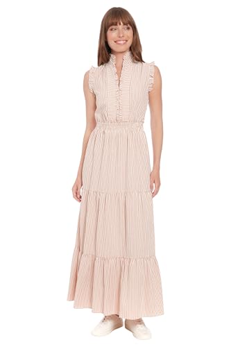 Image of London Times Women's Women's Sleeveless Maxi Dress - Ruffle V-Neck, Tiered Skirt, Casual Dresses for Women