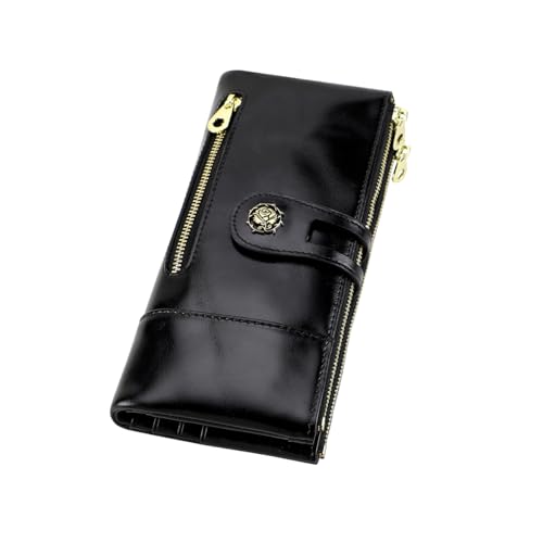 Image of Women's RFID Blocking Wallet Soft Leather Clutch Money Ladies Purse Slim Card Holder Organizer Zip Pocket (3013-Black)