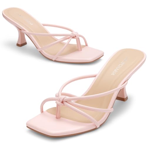Image of Women's Strappy Kitten Heel Thong Sandals Square Toe Mules