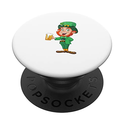 Leprechaun cool avec bière trèfle pour la fête de la Saint Patrick maman papa PopSockets PopGrip Interchangeable