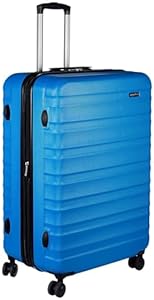 Amazon Basics Erweiterbarer Hartschalenkoffer – ABS-Reisegepäck mit 4 Spinner-Doppelrollen – Kratzfeste und leichte Konstruktion – 52, 6cm x 32, 0cm x 78, 0cm – Hellblau