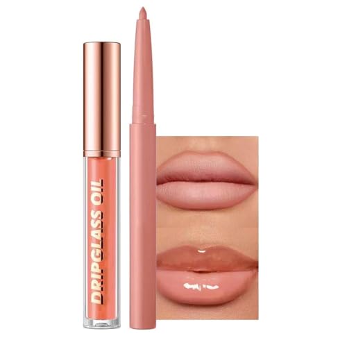 Image of Nude Lip Liner Lip Gloss Set, Pluming Lip Kit with Lip Oil Lip Liner Pencil, Waterproof Long Lasting Lipgloss Lip Pencil, Highly Pigmented Smudge proof lip liner Stain Lipliner (04# Nude)