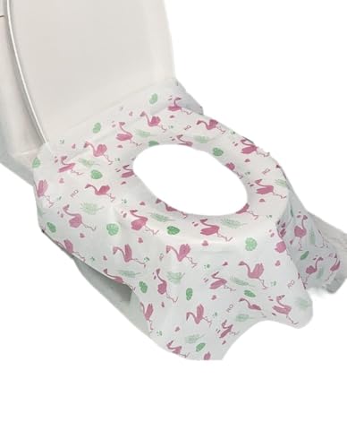 Dmoiuhi(2022年版) 便座シート 使い捨て 20枚 個包装 切れ目なし 固定シール付き ずれない 不織布 携帯 旅行 外出 (フラミンゴモチーフ)