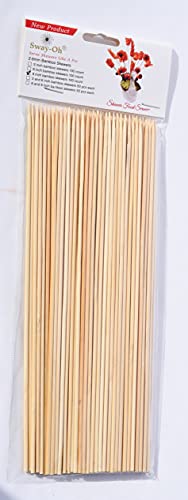 Sway-Oh 9" Natural Bamboo Skewers, 100 Count - Ø=2.6mm. Natural Bamboo. Strong, durable, bamboo skewers to display bite-sized fruits, vegetables, meats, cheese, desserts, and other appetizers.