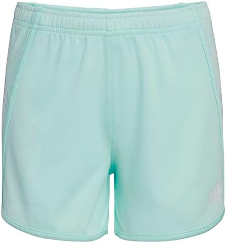 adidas Girls' Little Elastic Waistband 3 Stripe Mesh Short, Ice Mint, Small (7/8)