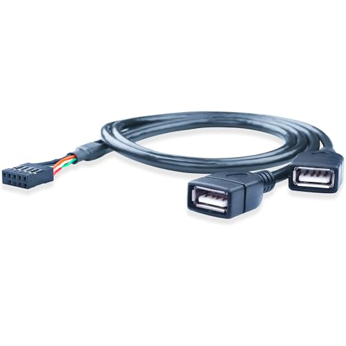 ELFJMZP 9-pinowy obrus USB 2.0 na podwójny port USB żeński, wewnętrzny kabel do złącza USB matki 9Pin, Rozdzielacz do panelu przedniego komputera, lita miedź, 0,5 m czarny