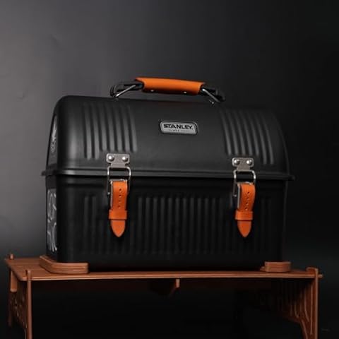 COFFNIC Leather Strap for Stanley Lunch box(Light ver), large, Brown Cover