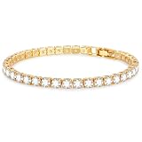 Ahokei Tennis Bracciale Donna Oro Regalo Donna Con 4MM Zirconi 17.5cm
