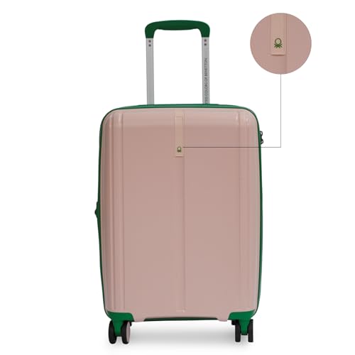 Image of United Colors of Benetton Mid Hard Luggage Emerald Plus - Baby Pink | Check-in Trolley Bag with TSA Lock | 360 Spinner Double Wheels | Telescopic Handle | PC Shell Suitcase | 65cm | 82L Capacity