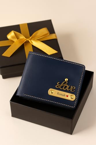 Image of Personalized Name & Charm Leather Wallet for Men |Customized Valentine Propose Day Gifts for Men Boy Teens Boyfriend Husband Father Friend Family Office Lover Couples (Blue)