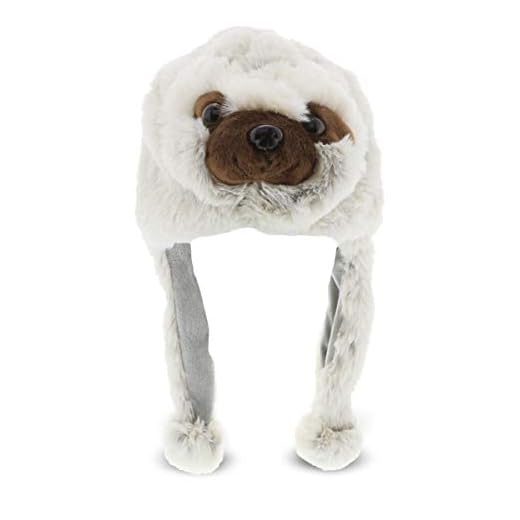 DolliBu Gray Sloth Plush Hat - Super Soft Warm Hat With Ear Flaps, Funny Plush Party Crazy Hat, Stuffed Animal Sloth Halloween Costume Toy Hat, Cozy Fleece Winter Hat For Kids & Teens - One Size