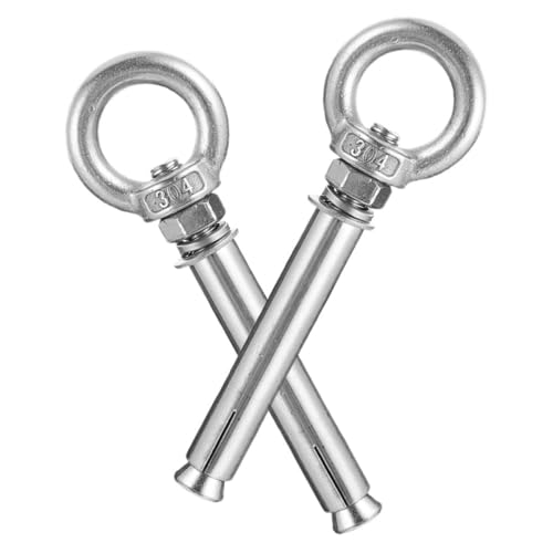 Healifty 2pcs M10*60mm 304 Stainless Steel Expansion Bolt Eyebolt Anchors for Concrete Wall, Closed Hook Anchor Screws, Heavy Duty Cement Wall Fasteners for Industrial Use