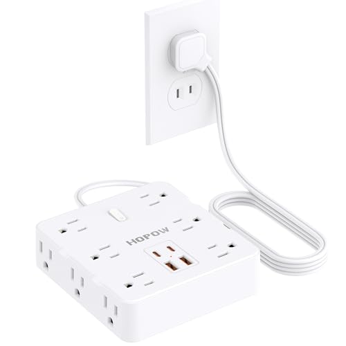 HOPOW 2 Prong Power Strip 2 Prong to 3 Prong Outlet Adapter with 12 AC & 4 USB(2 USB-C) 1700J Two Prong Surge Protector 5FT Extension Cord Wall Mountable Ideal for Old House Non-Grounded Outlets