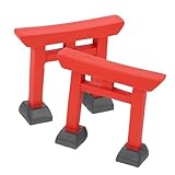 FONDOTIN 日本の神社のミニ鳥居模型 家庭用インテリアデコレーション 樹脂製の装飾品 伝統的な日本の文化体現 多用途な庭や水槽の飾り 2個セット