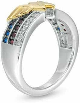 Women's Wonder Woman Shape Engagement, Wedding Round Shape VVS1/D Diamond, Blue Sapphire, Red Garnet Ring White & Yellow (Two tone) Gold Finish