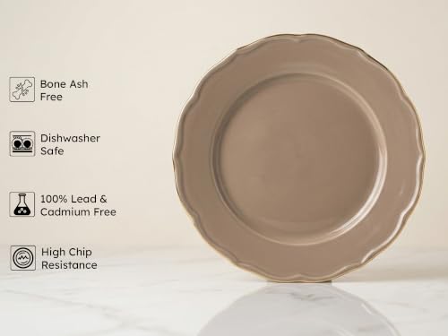 Image of Bodhi House 4-Piece Gold Rim Porcelain Quarter Plates Set | Snack & Dessert Plates | Lightweight, Chip Resistant | Dishwasher Safe| Elegant Tableware for Dining & Gifting | Thunder Grey