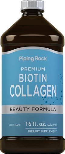 Piping Rock Liquid Collagen and Biotin 16 fl oz | Premium Beauty Formula Supplement | Type 1 and 3 | Berry Flavor | Non-GMO and Gluten Free