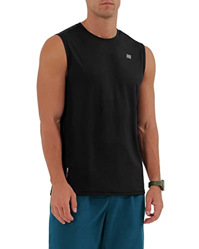 Ododos Men's Quick Dry Fitted Athletic Tank Top Upf 50+ Sun Protection Spf Tops Running Sports Fitness Training Workout Sleeveless Shirts, Black, Xx-Large #TOP29